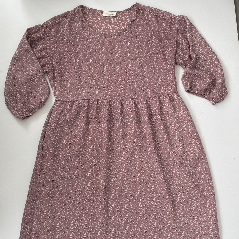 Orange Creek Long Sleeve Floral Cottagecore Peasant Dress Mauve Medium